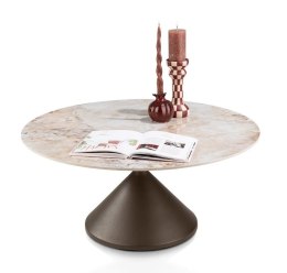 [fabrycznie nowy, na zamówienie] Okrągły Stolik Kawowy Avelli 90 cm - Ceramiczny Blat, Metalowa Podstawa Steelbrown