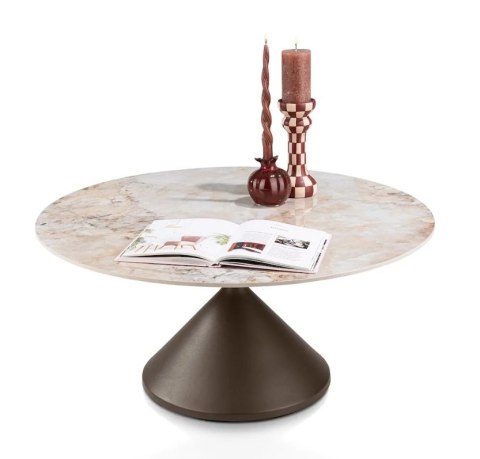[fabrycznie nowy, na zamówienie] Okrągły Stolik Kawowy Avelli 90 cm - Ceramiczny Blat, Metalowa Podstawa Steelbrown
