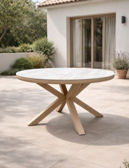 [na zamówienie] Okrągły Ekskluzywny Stół Ogrodowy BRUCE 148 cm - COCOmaison | Ceramika, Aluminium z efektem naturalnego drewna