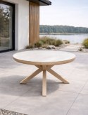 [na zamówienie] Okrągły Ekskluzywny Stół Ogrodowy BRUCE 148 cm - COCOmaison | Ceramika, Aluminium z efektem naturalnego drewna
