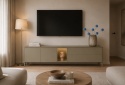 [K] Szafka RTV / Lowboard TRENTINO 211 cm – Lakierowany MDF w Kolorze Oliwkowym, System Push-to-Open, Oświetlenie LED