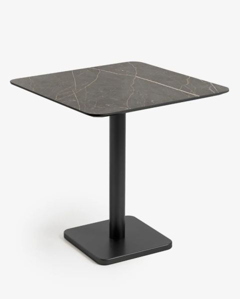 [K, od ręki] Kwadratowy Stolik Bistro BREST 75 x 75 cm – COCO maison | Blat HPL Onyx (Ciemny Marmur), Czarna Noga