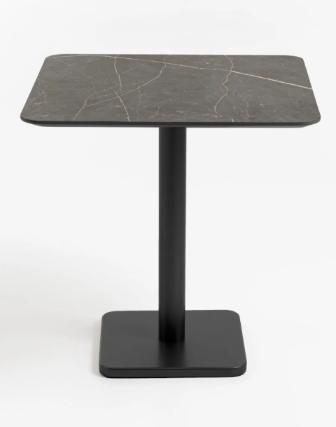 [K, od ręki] Kwadratowy Stolik Bistro BREST 75 x 75 cm – COCO maison | Blat HPL Onyx (Ciemny Marmur), Czarna Noga