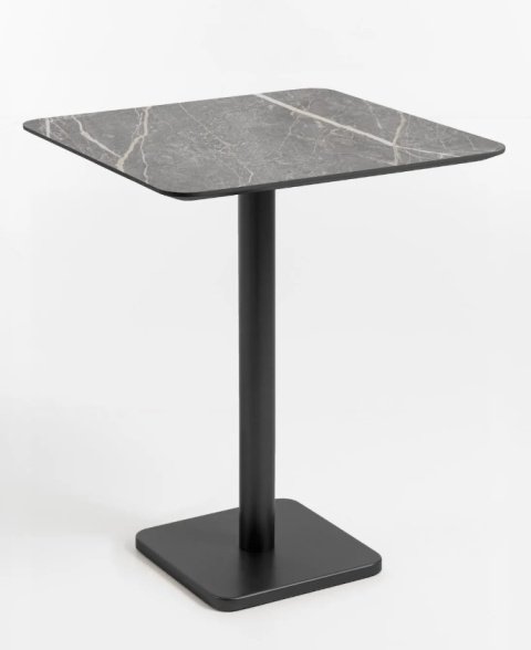 [K, od ręki] Kwadratowy Stolik Bistro BREST 75 x 75 cm – COCO maison | Blat HPL Jasno-szary (Kamień Look), Czarna Noga