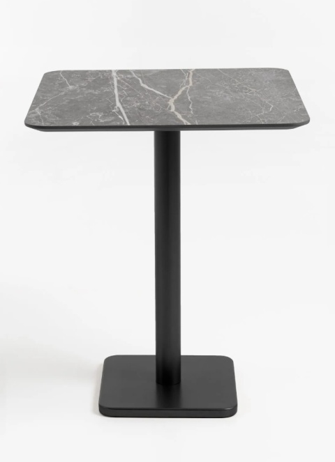 [K, od ręki] Kwadratowy Stolik Bistro BREST 75 x 75 cm – COCO maison | Blat HPL Jasno-szary (Kamień Look), Czarna Noga