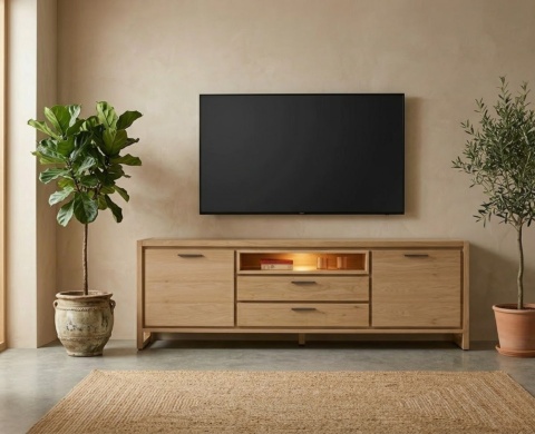 [K, defekt] Komoda / Sideboard Nystead 210 cm – Fornir Dębowy – LED –Henders & Hazel