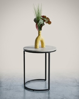 Designerski Stolik Pomocniczy LINA 46 cm – COCO maison | Szarobrązowy Blat z Efektem Marmuru, Czarny Metalowy Stelaż
