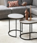 Designerski Stolik Pomocniczy LINA 46 cm – COCO maison | Szarobrązowy Blat z Efektem Marmuru, Czarny Metalowy Stelaż