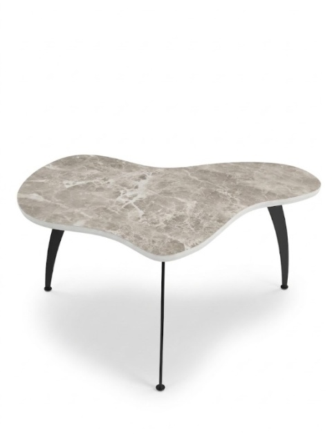 Ekskluzywny Stolik Kawowy NIDUM 75 cm – COCO maison | Organiczny Blat Ceramiczny (Jasnoszary Marmur), Czarna Metalowa Podstawa