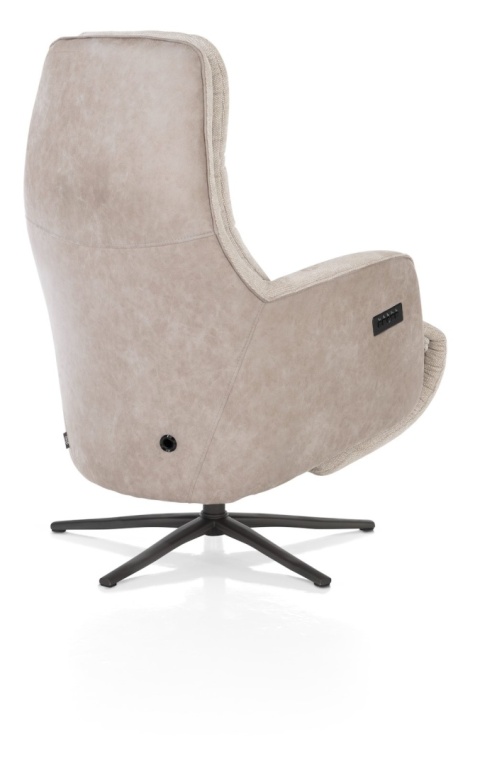 Fotel Rozkładany Elektrycznie FELINO – Chenille Livigno / Oregon, Kolor Kiezel (Kamykowy), 2 Silniki, Grafitowa Podstawa Design