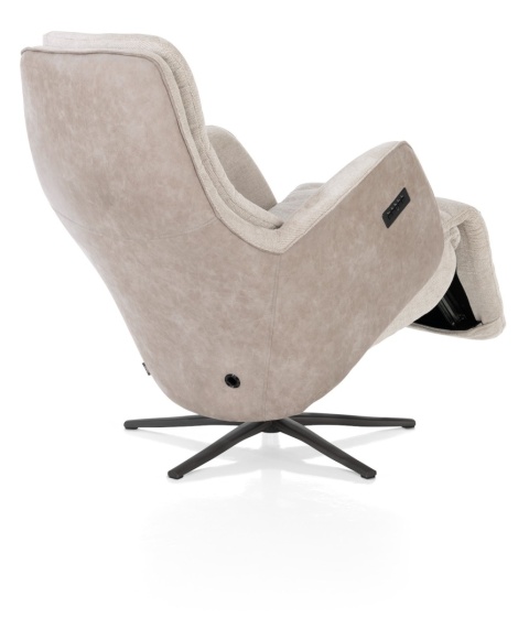 Fotel Rozkładany Elektrycznie FELINO – Chenille Livigno / Oregon, Kolor Kiezel (Kamykowy), 2 Silniki, Grafitowa Podstawa Design