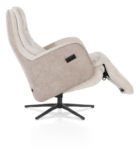 Fotel Rozkładany Elektrycznie FELINO – Chenille Livigno / Oregon, Kolor Kiezel (Kamykowy), 2 Silniki, Grafitowa Podstawa Design
