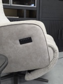 Fotel Rozkładany Elektrycznie FELINO – Chenille Livigno / Oregon, Kolor Kiezel (Kamykowy), 2 Silniki, Grafitowa Podstawa Design