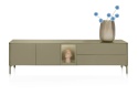 [K] Szafka RTV / Lowboard TRENTINO 211 cm – Lakierowany MDF w Kolorze Oliwkowym, System Push-to-Open, Oświetlenie LED