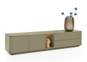 [K] Szafka RTV / Lowboard TRENTINO 211 cm – Lakierowany MDF w Kolorze Oliwkowym, System Push-to-Open, Oświetlenie LED