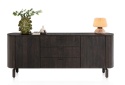 [K, defekt] Komoda / Sideboard RAVELLO 220 cm – Fornir Dębowy w Kolorze Bazaltowym, Matowy Lakier Platynowy, Soft-Closing