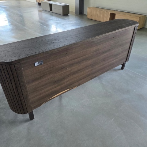 [K, defekt] Komoda / Sideboard RAVELLO 220 cm – Fornir Dębowy w Kolorze Bazaltowym, Matowy Lakier Platynowy, Soft-Closing