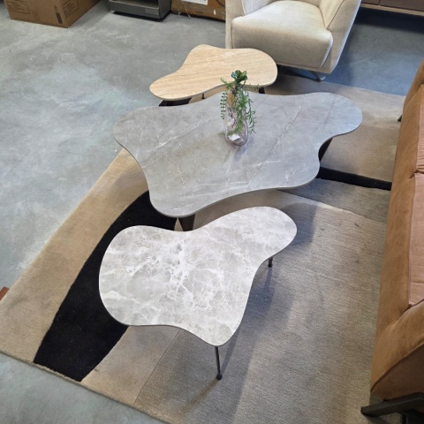 Stolik Kawowy VERONA 120 cm – Blat Ceramiczny Szary Marmur, Designerskie Drewniane Nogi, Profil Niski