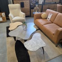 Stolik Kawowy VERONA 120 cm – Blat Ceramiczny Szary Marmur, Designerskie Drewniane Nogi, Profil Niski