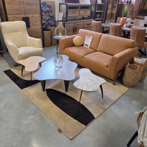Stolik Kawowy VERONA 120 cm – Blat Ceramiczny Szary Marmur, Designerskie Drewniane Nogi, Profil Niski