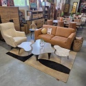 Stolik Kawowy VERONA 120 cm – Blat Ceramiczny Szary Marmur, Designerskie Drewniane Nogi, Profil Niski