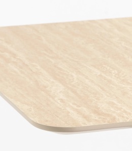 [K, od ręki] Prostokątny Stół Barowy BREST 120 x 75 cm – COCO maison | Blat HPL Trawertyn Look, Podwójna Złota Noga