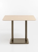 [K, od ręki] Prostokątny Stół Barowy BREST 120 x 75 cm – COCO maison | Blat HPL Trawertyn Look, Podwójna Złota Noga
