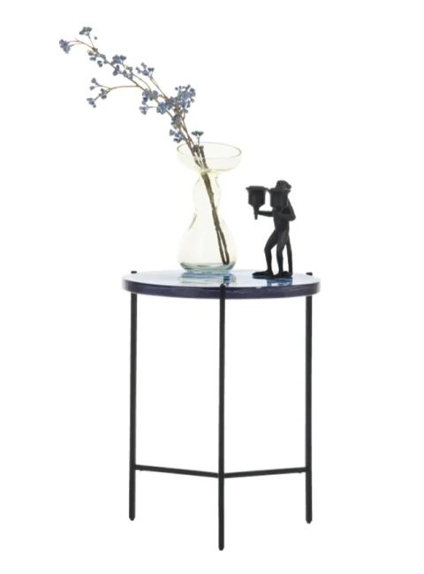 Stolik Pomocniczy RICK 41 cm – COCO maison | Konfiguracja: Blat Szklany (Brąz / Niebieski) | Podstawa Metalowa (Czarny / Złoty)