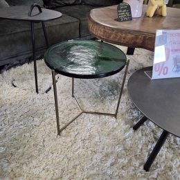 Stolik Pomocniczy RICK 41 cm – COCO maison | Konfiguracja: Blat Szklany (Brąz / Niebieski) | Podstawa Metalowa (Czarny / Złoty)