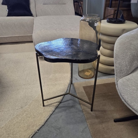 Stolik Pomocniczy RICK 41 cm – COCO maison | Konfiguracja: Blat Szklany (Brąz / Niebieski) | Podstawa Metalowa (Czarny / Złoty)