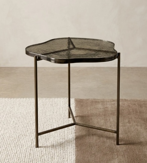 Stolik Pomocniczy RICK 41 cm – COCO maison | Konfiguracja: Blat Szklany (Brąz / Niebieski) | Podstawa Metalowa (Czarny / Złoty)