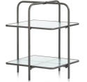Designerski Dwupoziomowy Stolik Pomocniczy LOUIS 50 cm – COCO maison | Czarny Metal, Szklane Blaty, Styl Loft