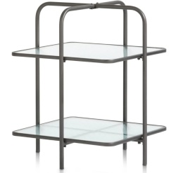 Designerski Dwupoziomowy Stolik Pomocniczy LOUIS 50 cm – COCO maison | Czarny Metal, Szklane Blaty, Styl Loft