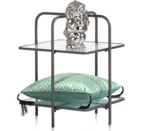 Designerski Dwupoziomowy Stolik Pomocniczy LOUIS 50 cm – COCO maison | Czarny Metal, Szklane Blaty, Styl Loft