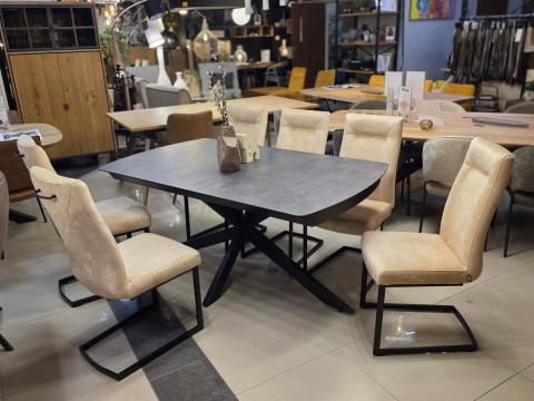 [od ręki] Rozkładany Stół Jadalniany PAVALON 170–230 cm – Blat HPL Primo Laminato Antracyt – Centralna Noga Designerska