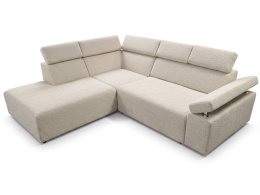 [od ręki] Narożnik CUDDLY 230 x 260 cm – Tkanina Boucle, Sprężyny Kieszeniowe, Siedzisko Sterowane Pilotem, Schowek