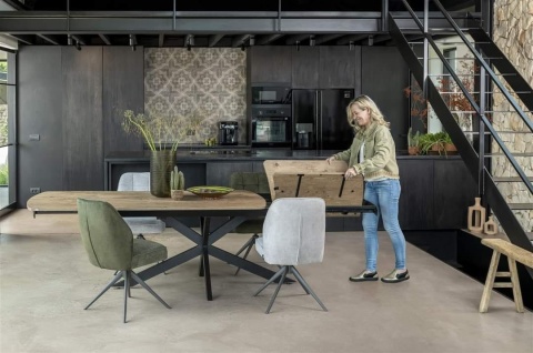 [na zamówienie] Rozkładany Stół Jadalniany PAVALON 170–230 cm – Blat HPL Primo Laminato Barnwood – Centralna Noga Designerska