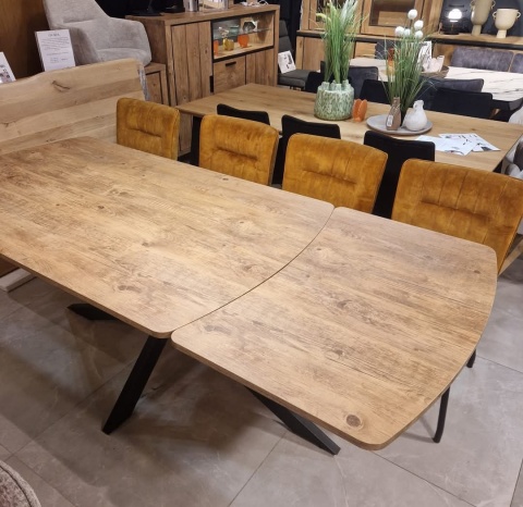 [na zamówienie] Rozkładany Stół Jadalniany PAVALON 170–230 cm – Blat HPL Primo Laminato Barnwood – Centralna Noga Designerska