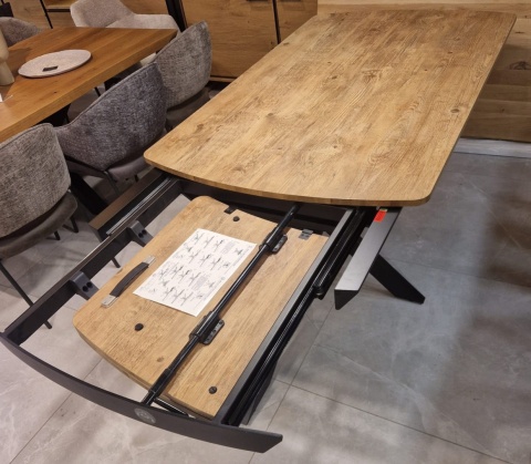 [na zamówienie] Rozkładany Stół Jadalniany PAVALON 170–230 cm – Blat HPL Primo Laminato Barnwood – Centralna Noga Designerska