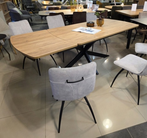 [na zamówienie] Rozkładany Stół Jadalniany PAVALON 170–230 cm – Blat HPL Primo Laminato Barnwood – Centralna Noga Designerska