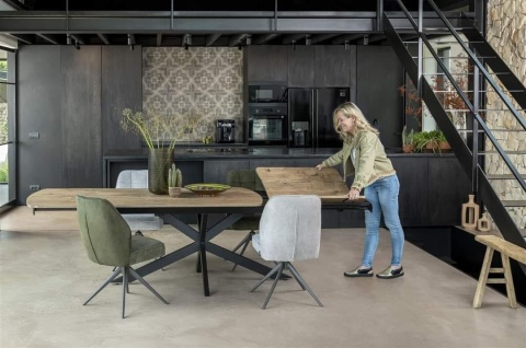 [na zamówienie] Rozkładany Stół Jadalniany PAVALON 200–278 cm – Blat HPL Primo Laminato Barnwood – Centralna Noga Designerska