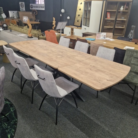 [na zamówienie] Rozkładany Stół Jadalniany PAVALON 200–278 cm – Blat HPL Primo Laminato Barnwood – Centralna Noga Designerska