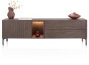 [defekt, od ręki] Szafka RTV / Lowboard TRENTON 180 cm, Fornir Dębowy Kolor Clay, Lamele, LED, 3w1 (Nogi/Cokół/Wisząca) – XOOON