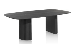 Owalny Stół Jadalniany PAVIE 270 x 120 cm – Czarny Fornir Dębowy Castle Black – Kolumnowa Noga Cylindryczna z Lamelami