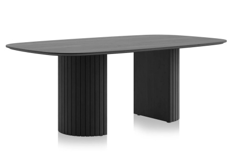 Owalny Stół Jadalniany PAVIE 210 x 120 cm – Fornir Dębowy Castle Black – Cylindryczna Noga Kolumnowa z Lamelami Henders & Hazel