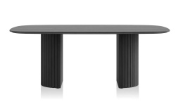Owalny Stół Jadalniany PAVIE 210 x 120 cm – Fornir Dębowy Castle Black – Cylindryczna Noga Kolumnowa z Lamelami Henders & Hazel