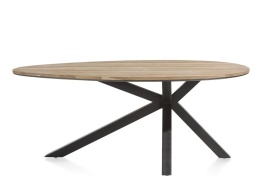 [R, od ręki] Owalny Stół Jadalniany COLOMBO 200 x 120 cm – Blat z Litego Drewna Dębowego – Czarna Metalowa Noga Pająk