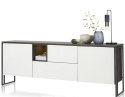 Industrialna komoda GLASGOW 190 cm – Dąb Carbon i Biały MDF – Zintegrowane Oświetlenie LED