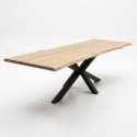 [od ręki] Rozkładany Stół Dębowy 200–280 x 100 cm – Lite Drewno 4 cm z Krawędzią Live Edge – Stalowy Stelaż Pająk Premium