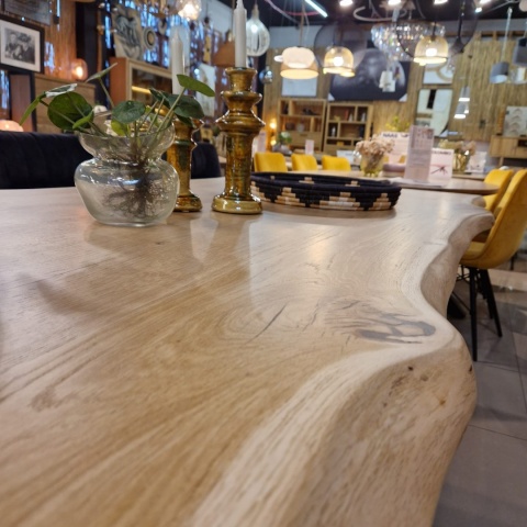 [od ręki] Rozkładany Stół Dębowy 200–280 x 100 cm – Lite Drewno 4 cm z Krawędzią Live Edge – Stalowy Stelaż Pająk Premium